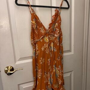 Floral Orange Spaghetti Strap Dress
